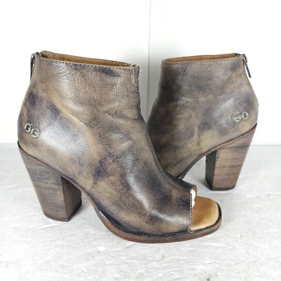 BEDSTU Women's Onset US8,5 Brown Distressed Leather Peep Toe Zip Ankle Booties - Picture 8 of 16